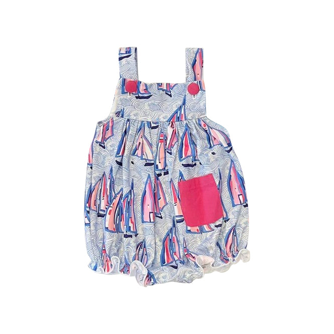 preorder SR1542 sailboat pink pocket sleeveless Summer girls romper