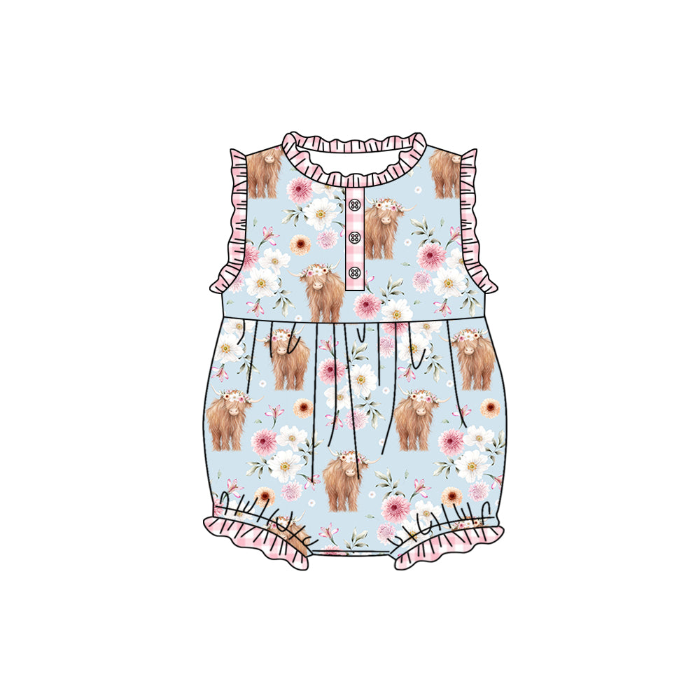 preorder SR1553 highland cow flowers pink girls romper
