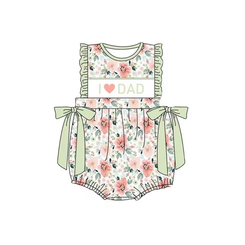 preorder SR1570 i love dad green striped sleeveless girls romper