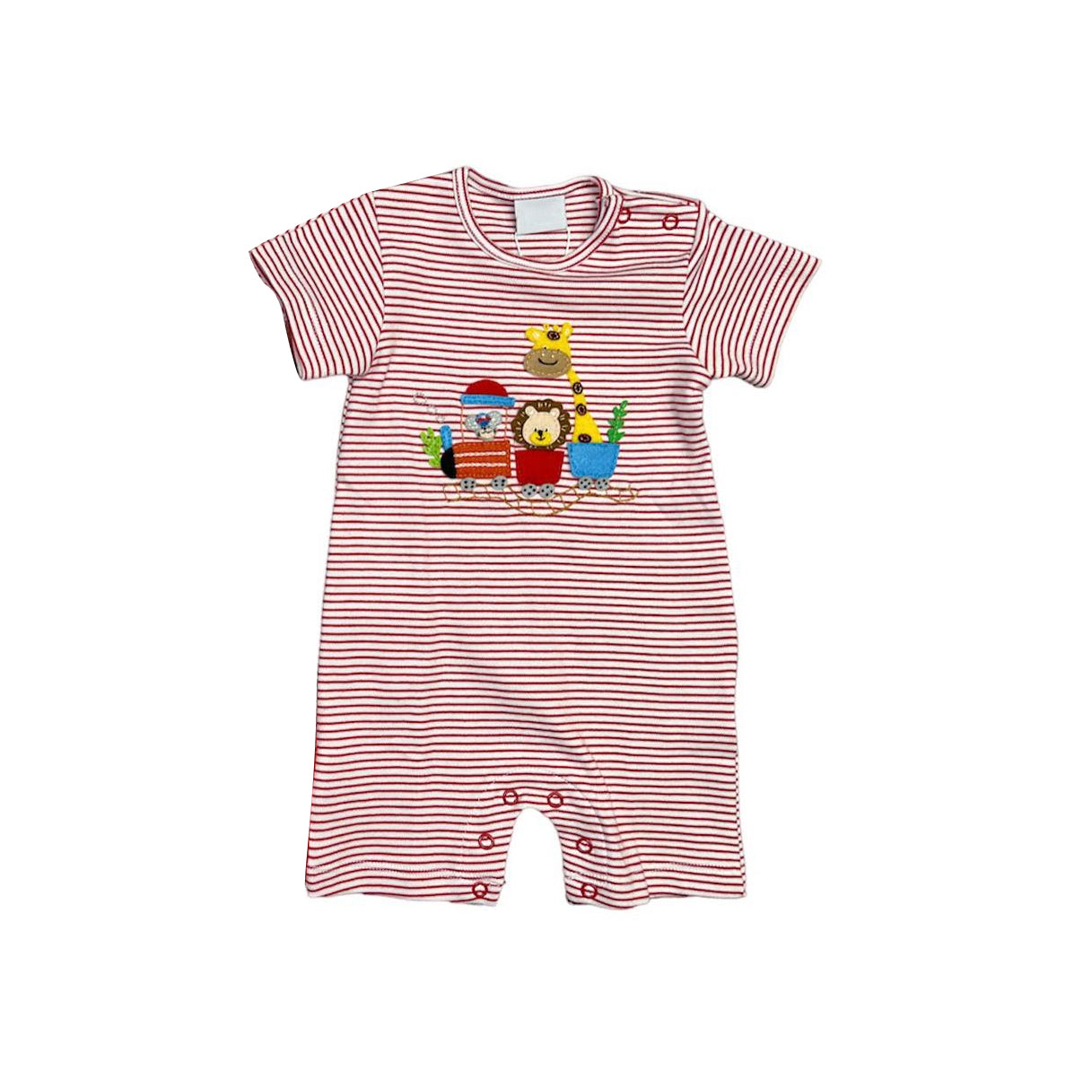 preorder SR1585 cartoon cute lion giraffe red striped short sleeve boys romper