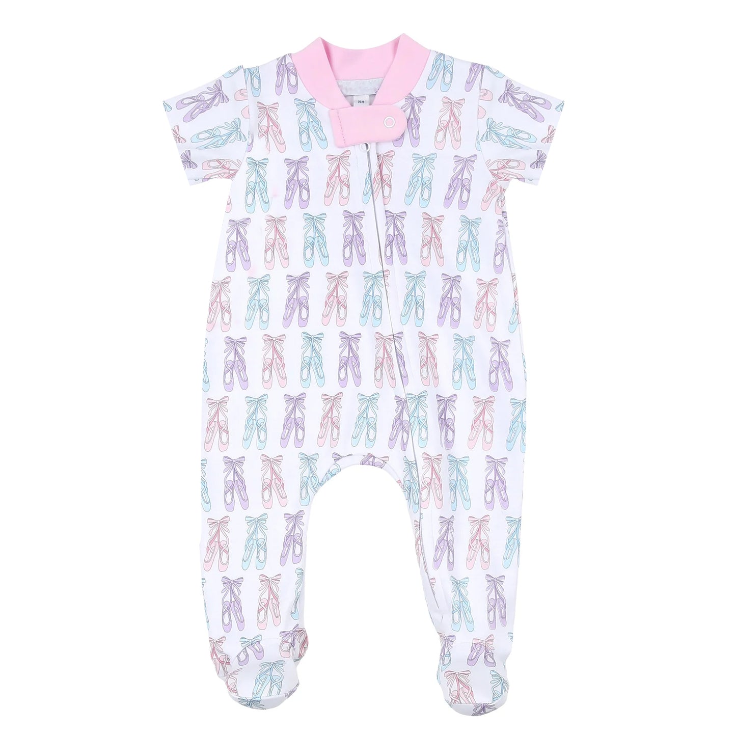 preorder SR1613 ballet shoe pink short sleeve girls zipper romper
