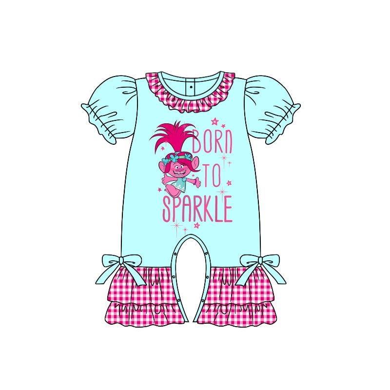 preorder SR1617 cartoon long hair baby sky blue short sleeve girls romper