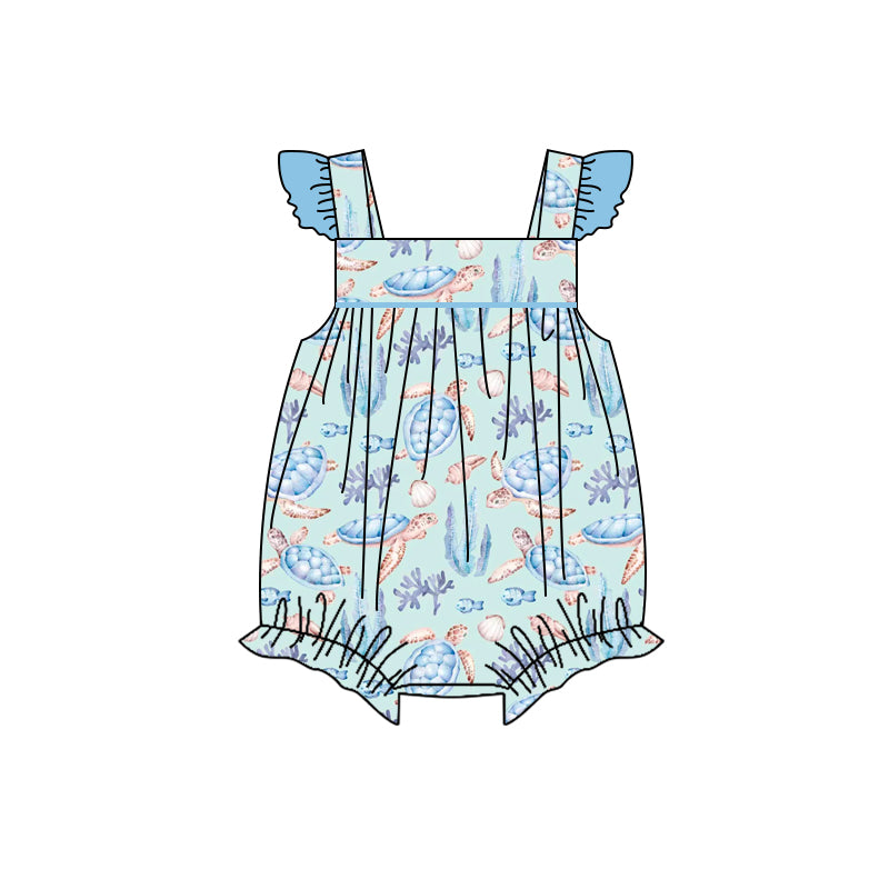 preorder SR1620 Sea turtle blue flutter sleeve girls romper