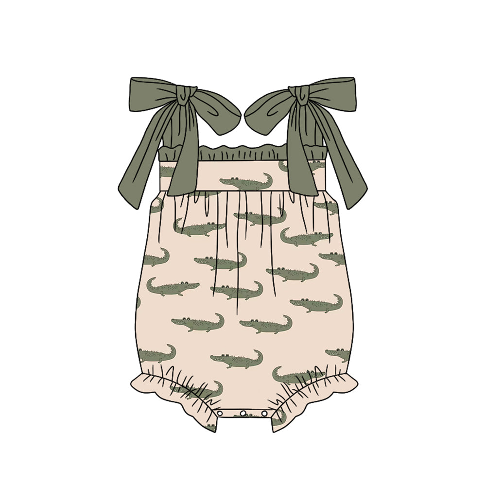 preorder SR1626 crocodile dark green lace-up girls romper
