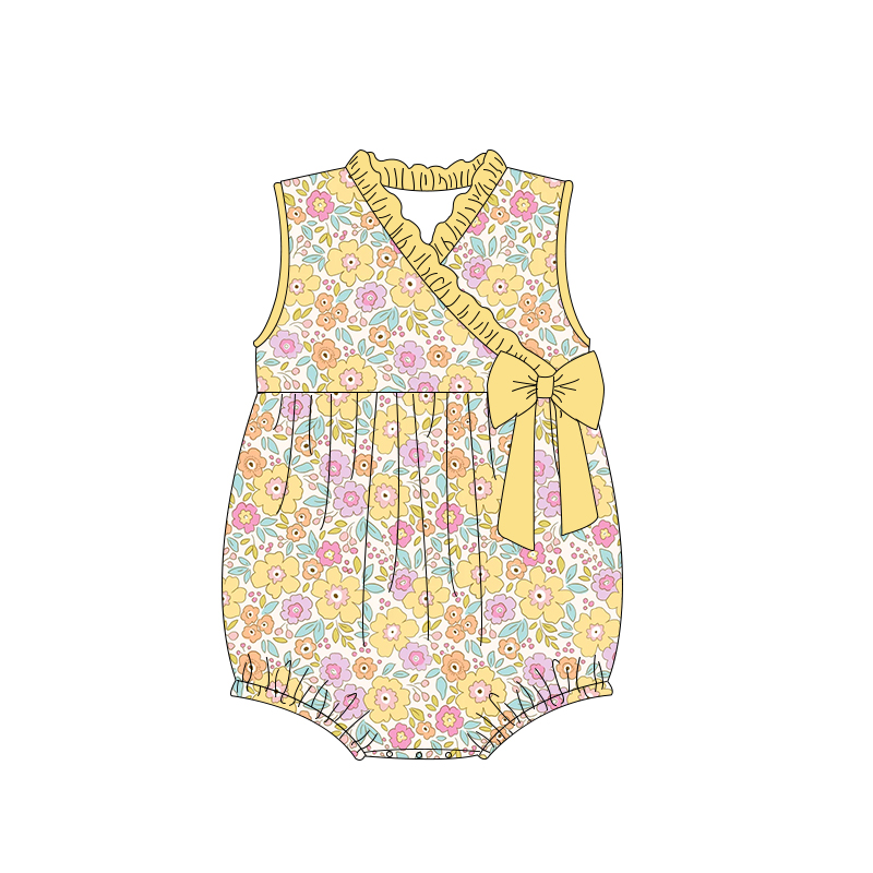 preorder SR1630 multi color flowers yellow sleeveless girls floral romper