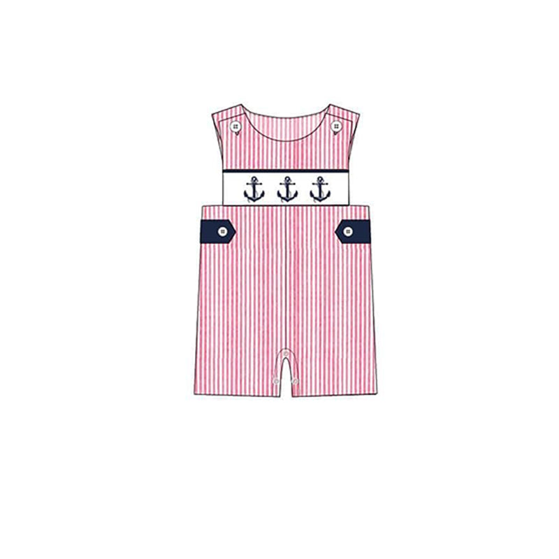 preorder SR1632 boat anchor red striped sleeveless boys romper