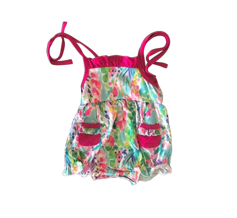 preorder SR1661 colorful watercolor flowers pockets girls romper