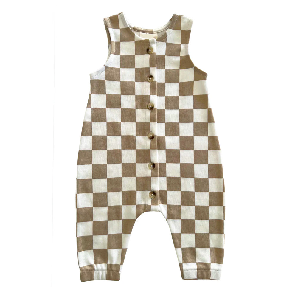 preorder SR1701 khaki checkered sleeveless baby romper