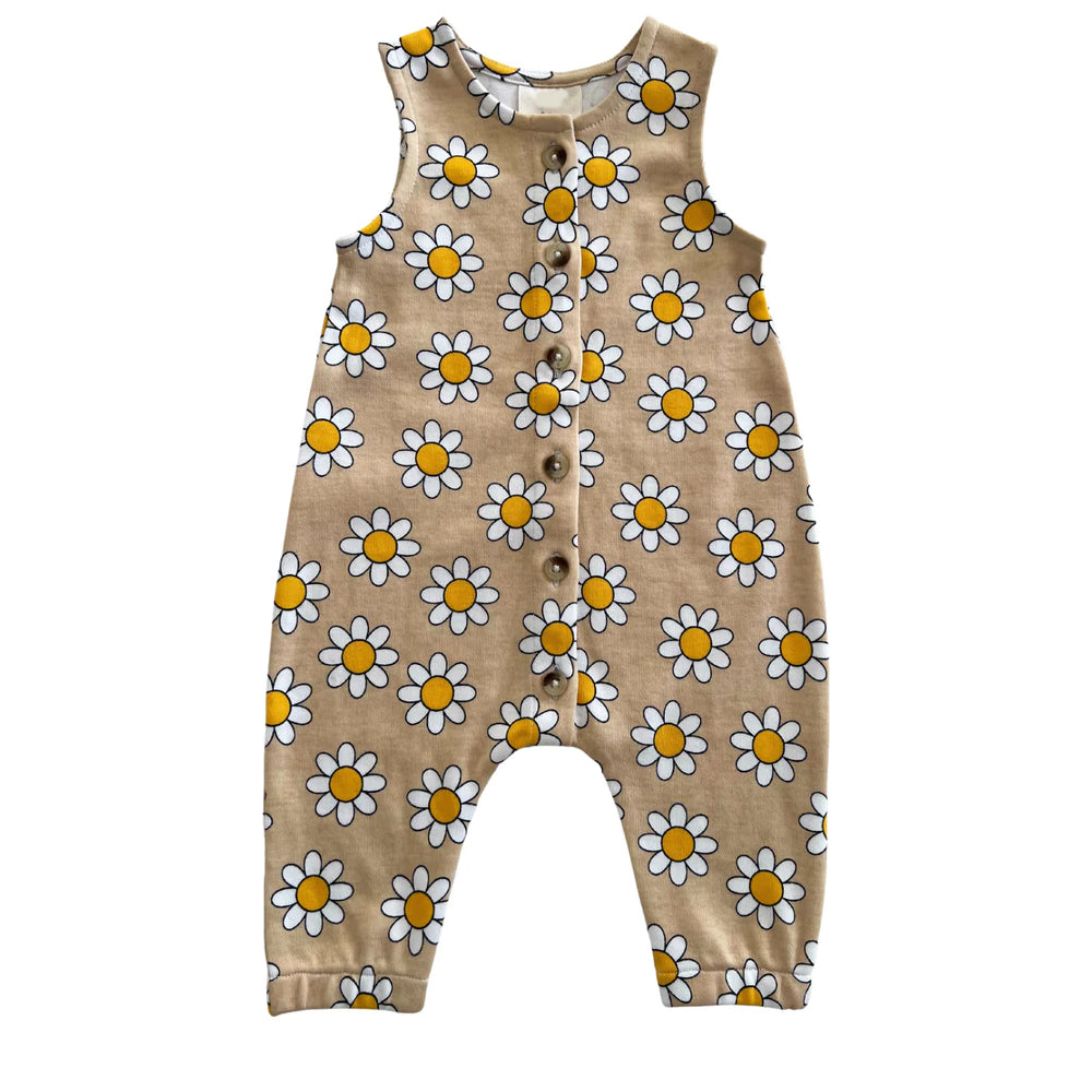 preorder SR1703 little flowers khaki sleeveless baby romper