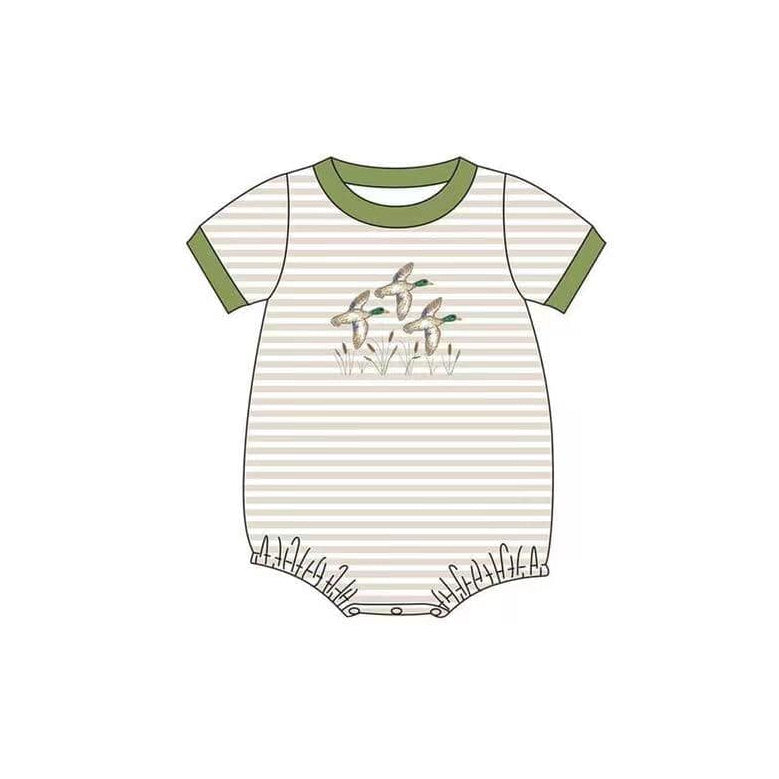 preorder SR1714 mallard duck khaki striped short sleeve boys romper