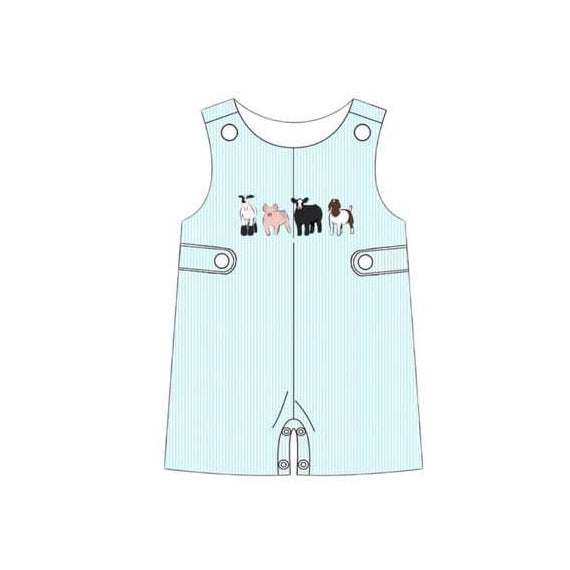 preorder SR1727 farm homestead animal cow sky blue sleeveless boys romper