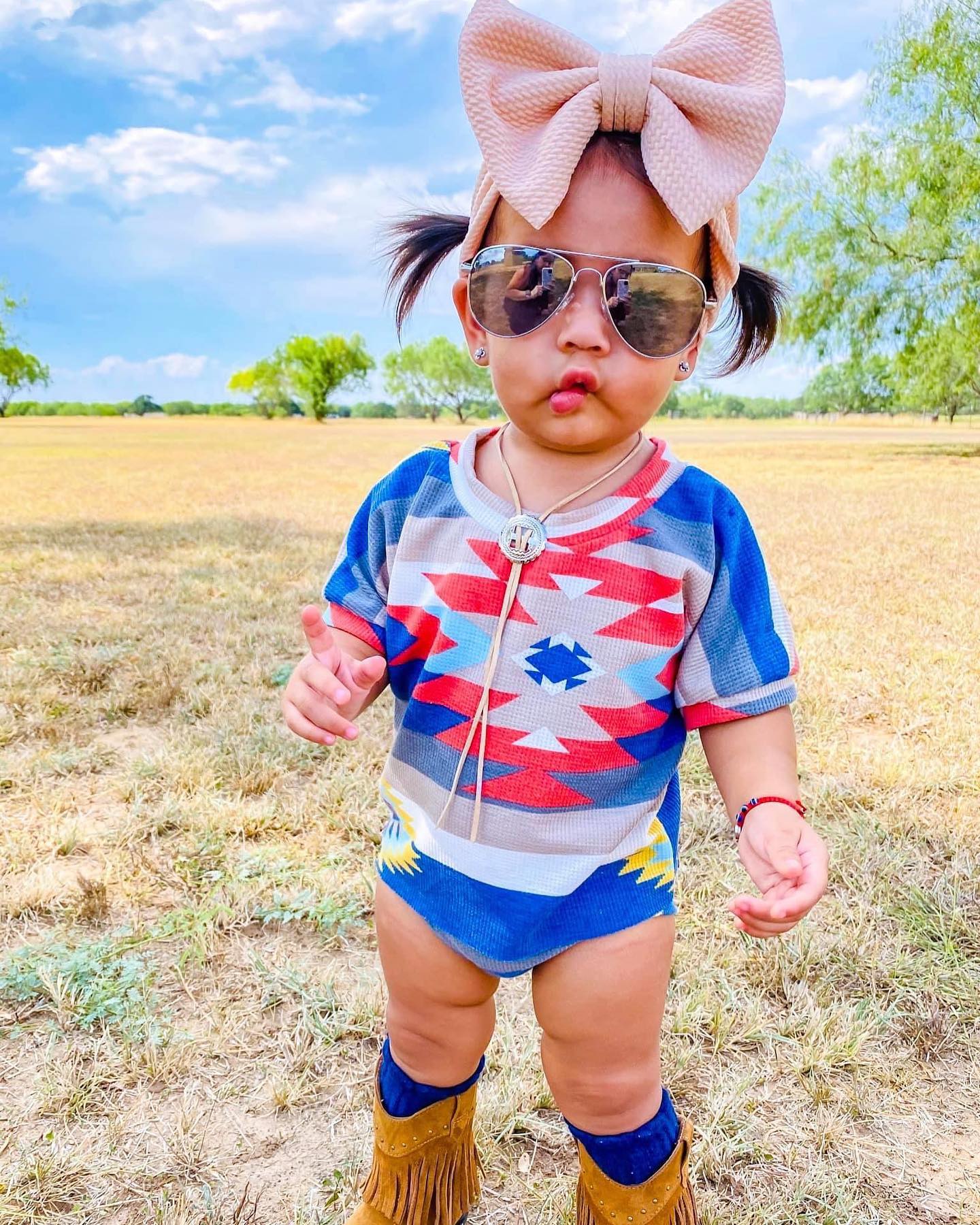 preorder SR1731 Western Aztec blue short sleeve girls romper