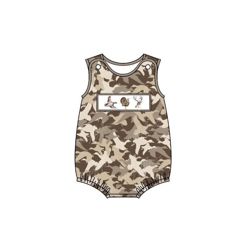 custom moq 3 hunting mallard deer camo sleeveless boys romper