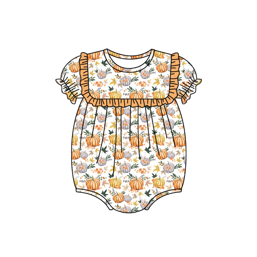 preorder SR1750 Autumn full pumpkin orange short sleeve girls romper