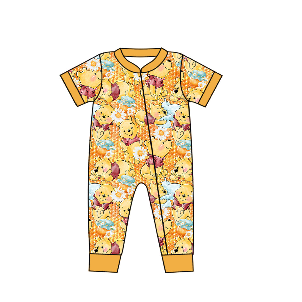 preorder SR1754 cartoon cute bear flowers orange short sleeve boys zipper romper
