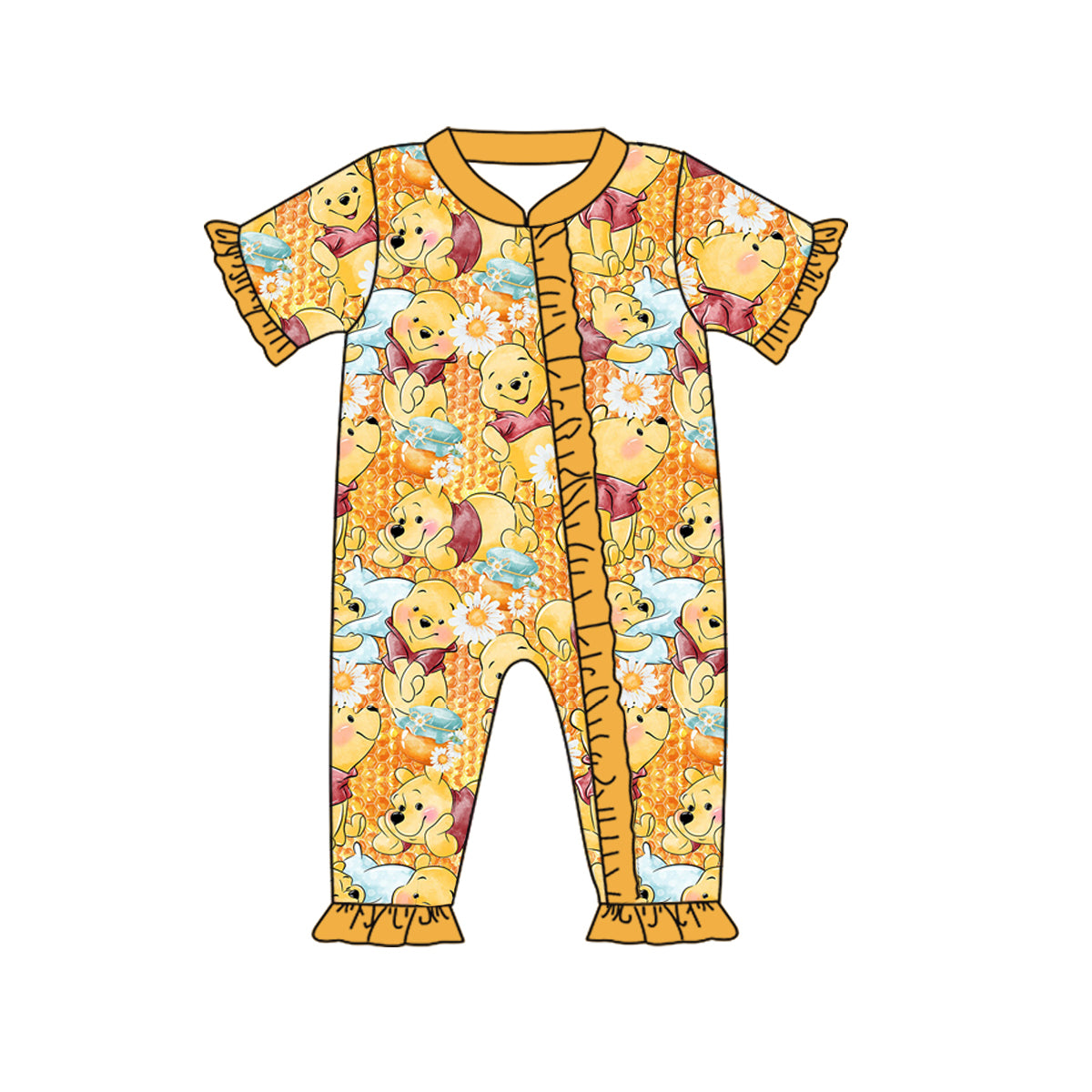 preorder SR1755 cartoon cute bear flowers orange short sleeve girls zipper romper