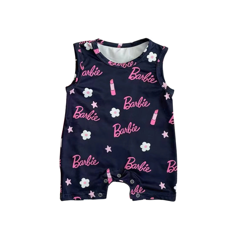 preorder SR1759 cartoon BA flowers navy blue sleeveless girls romper