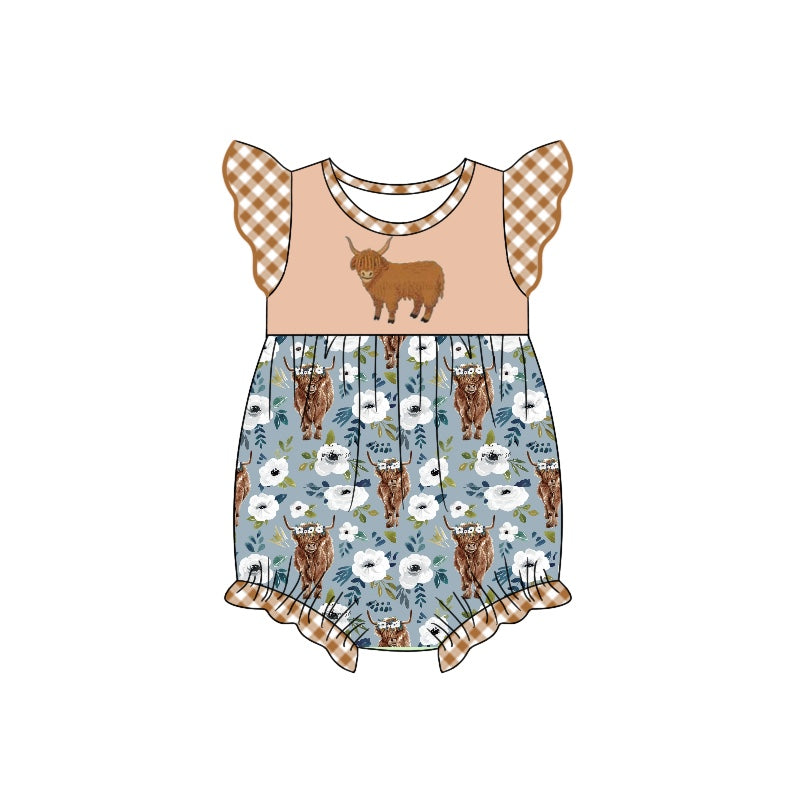 preorder SR1773 highland cow flowers orange flutter sleeve girls romper
