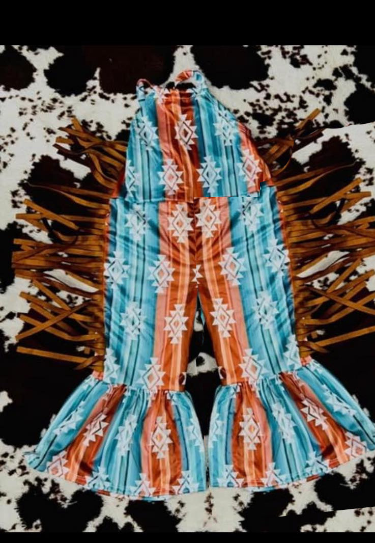 preorder SR1784 Western Aztec colorful striped girls jumpsuits