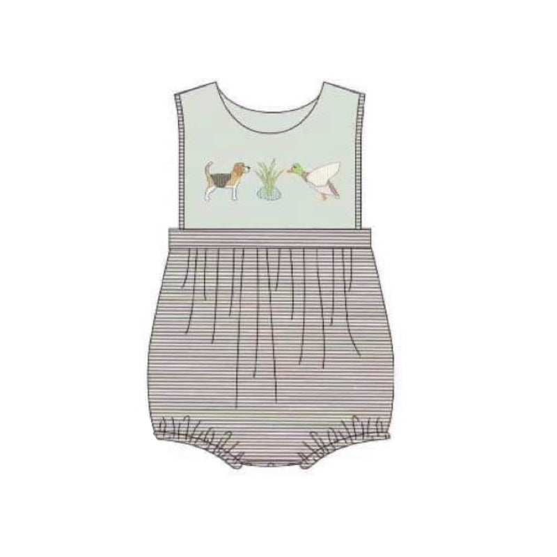 custom moq 3 mallard dog striped sleeveless boys romper
