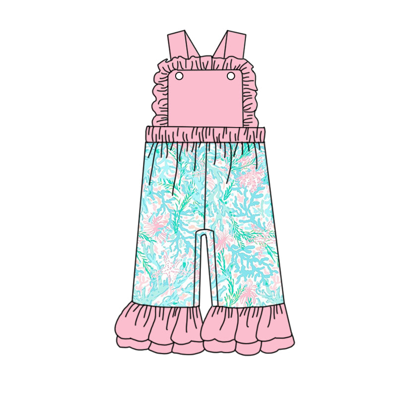 preorder SR1804 tropical colorful print pink sleeveless girls jumpsuits