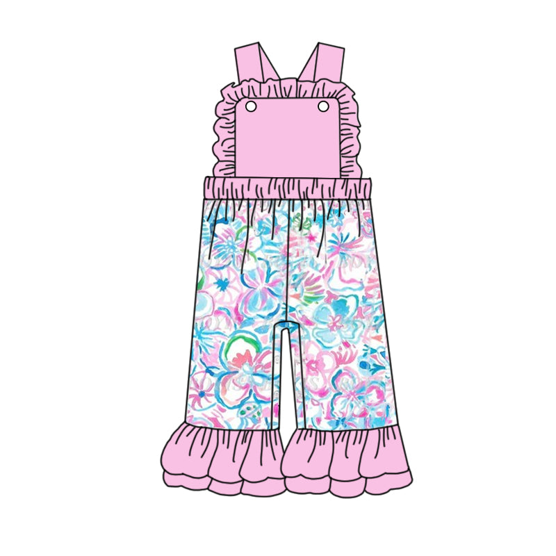 preorder SR1805 tropical colorful print light pink sleeveless girls jumpsuits