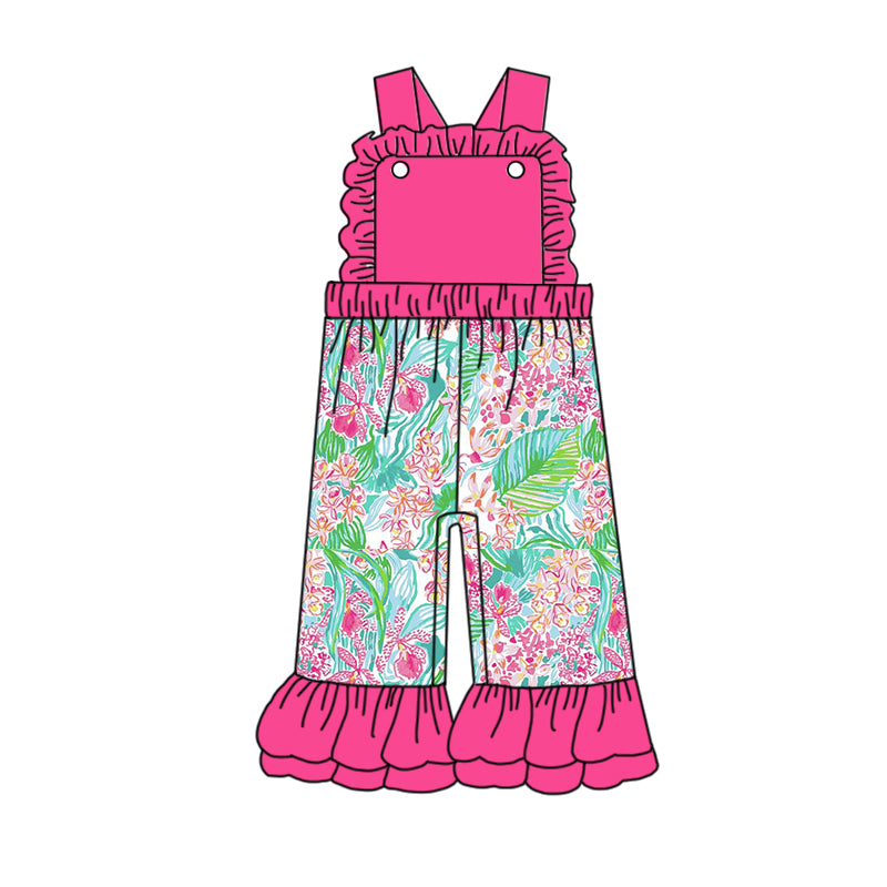 preorder SR1811 tropical colorful print red sleeveless girls jumpsuits
