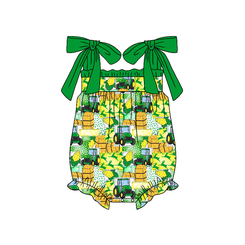 preorder SR1813 tractor corn green girls cute romper
