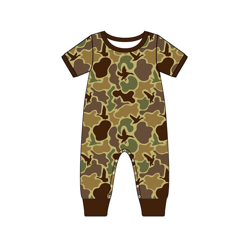 preorder SR1815 dark brown camo short sleeve boys romper