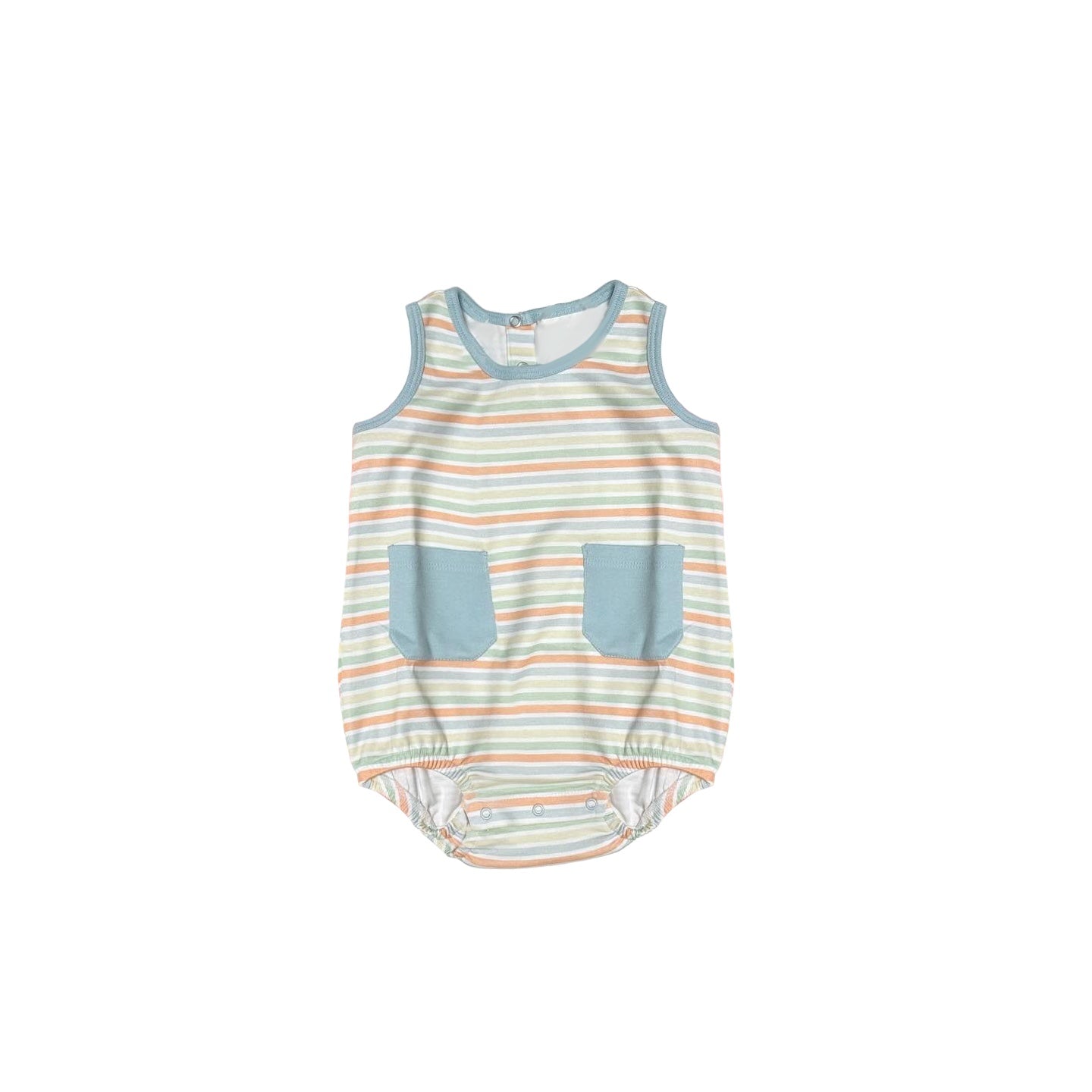 preorder SR1820 rainbow colorful striped blue pockets sleeveless boys romper