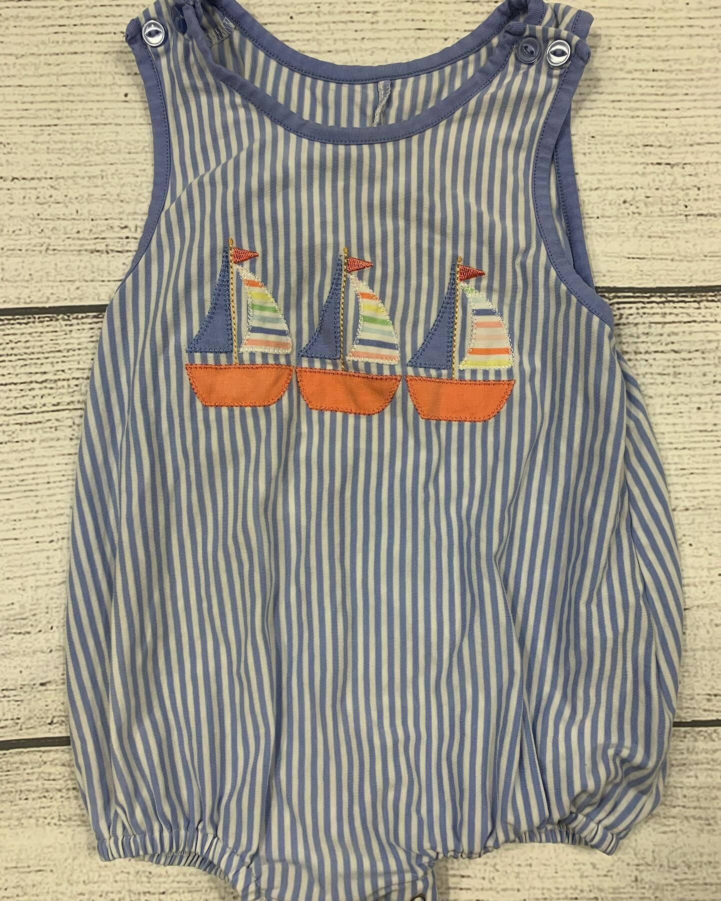 preorder SR1823 cute sailboat blue striped sleeveless boys romper