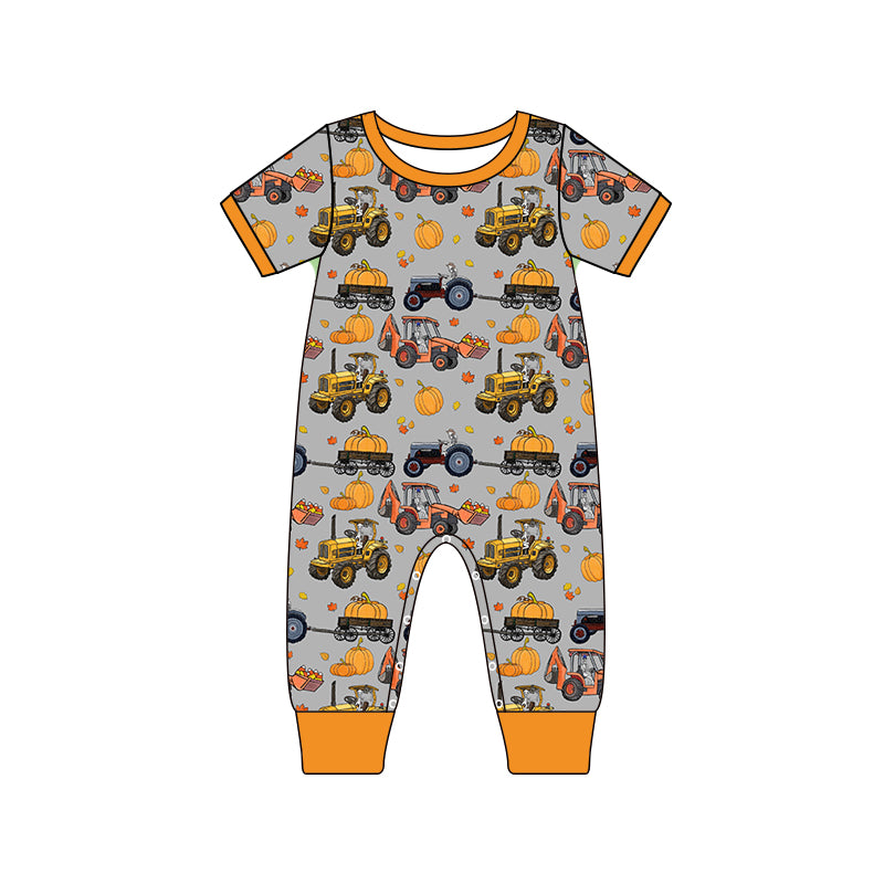 preorder SR1843 Autumn full pumpkin excavator orange short sleeve boys romper