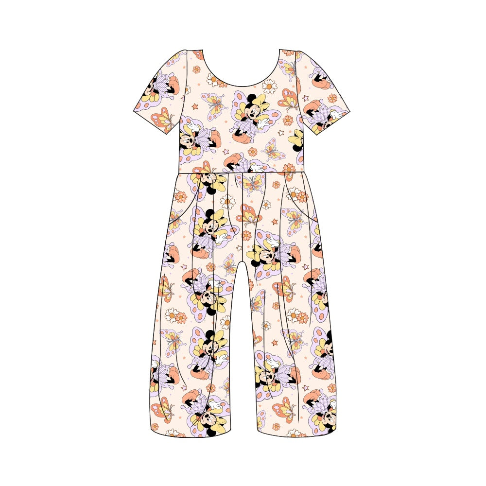 preorder SR1858 cartoon mouse butterfly short sleeve girls jumpsuits
