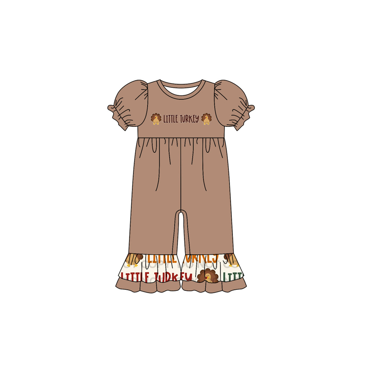 preorder SR1873 Thanksgiving little turkey brown short sleeve girls romper