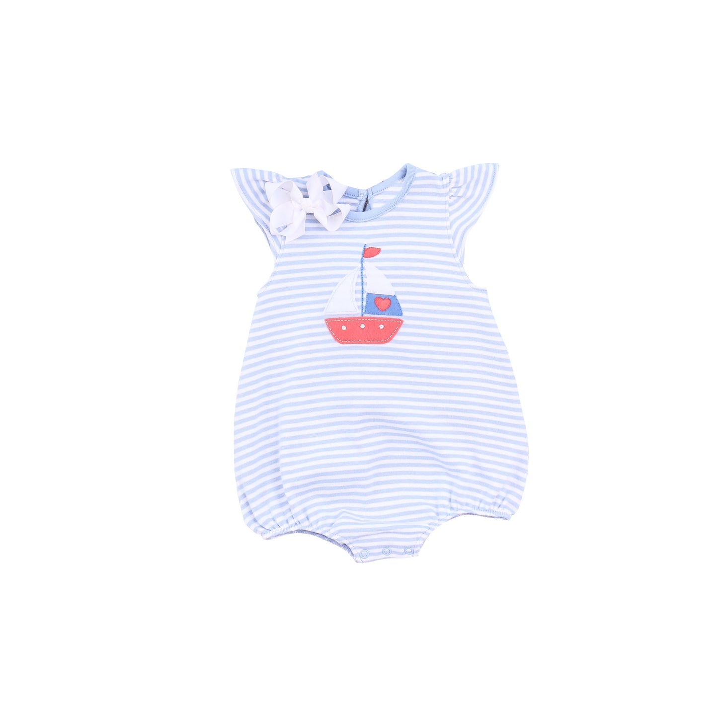 preorder SR1882 cute sailboat blue striped flutter sleeve girls romper