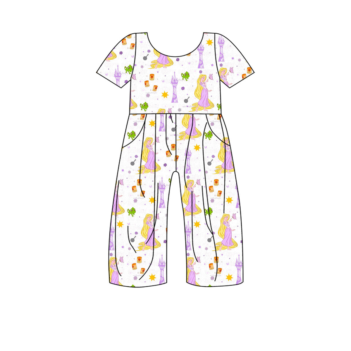 preorder SR1884 long hair princess purple short sleeve girls jumpsuits