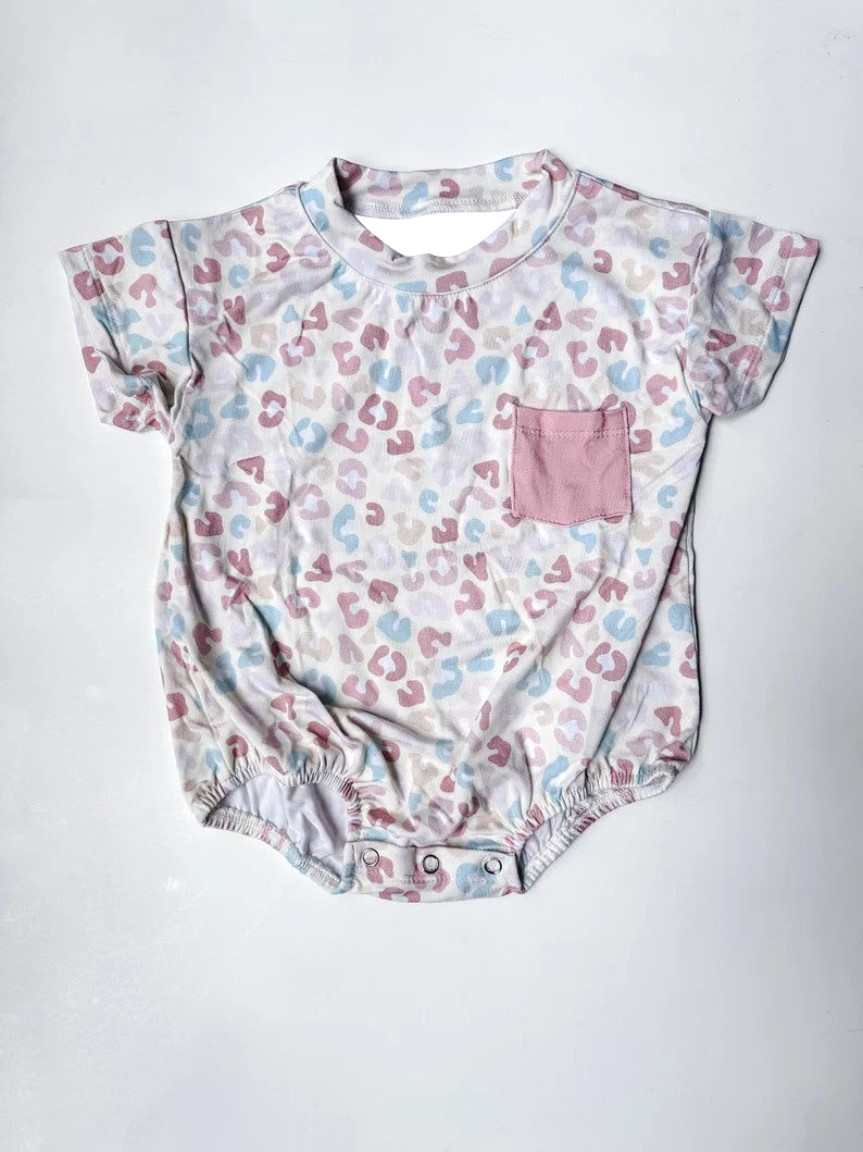 preorder SR1908 colorful leopard pocket short sleeve boys romper