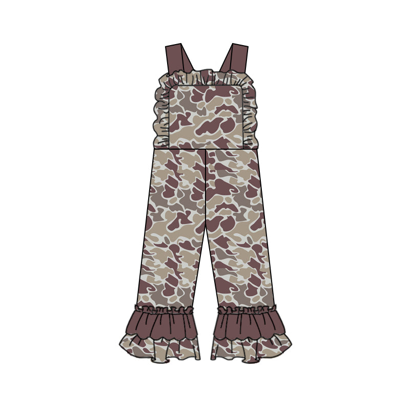 Preorder SR1999 dark brown camo sleeveless girls jumpsuits