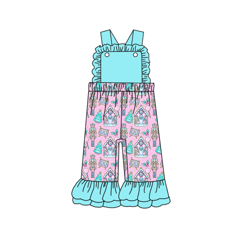 Preorder SR2009 Christmas cartoon soldier house blue pink sleeveless girls jumpsuits