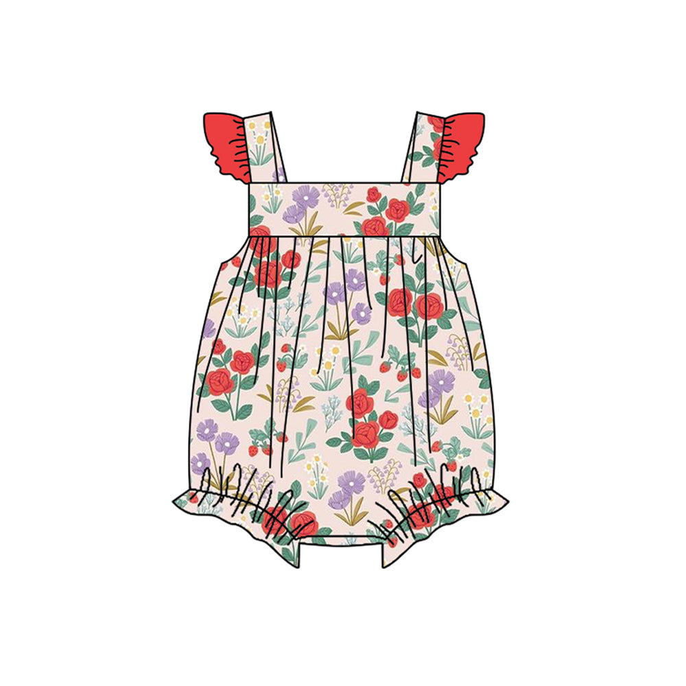 preorder SR2037 colorful flowers red flutter sleeve girls romper