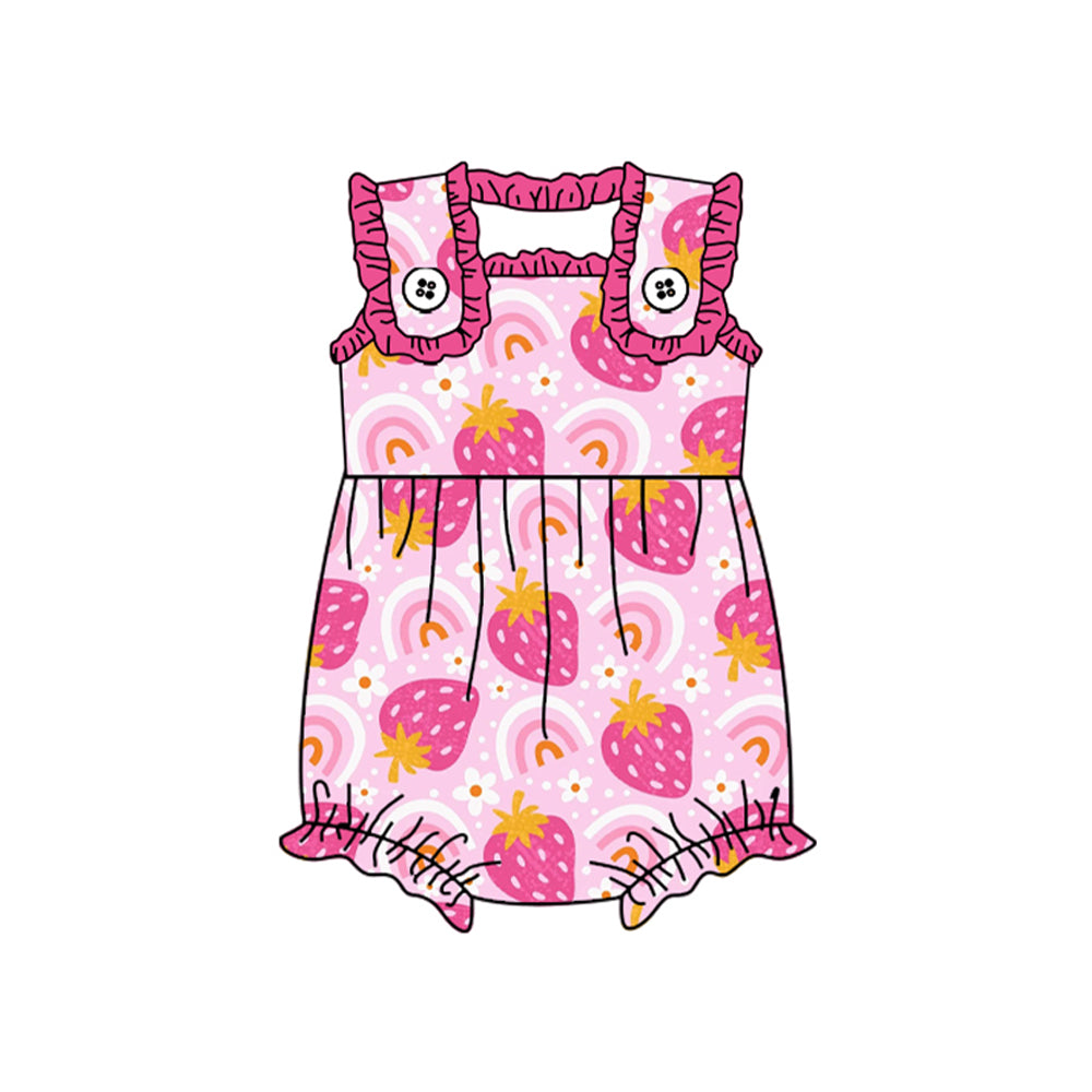 preorder SR2050 cute strawberry rainbows pink sleeveless girls romper