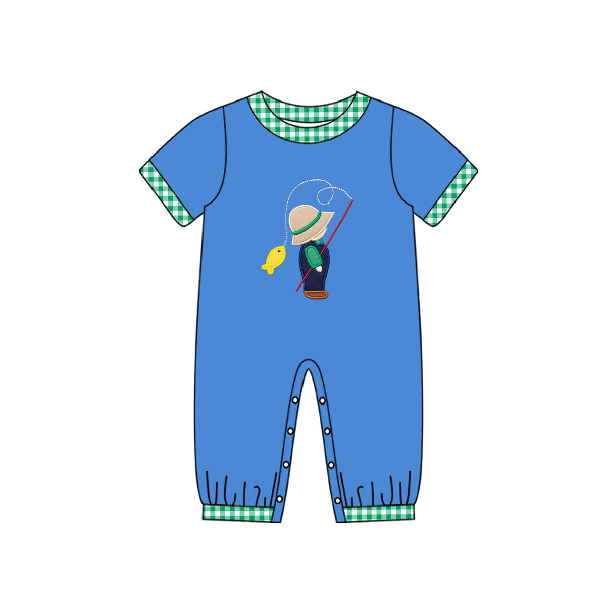 preorder SR2061 hunting season cartoon baby fish blue short sleeve boys romper