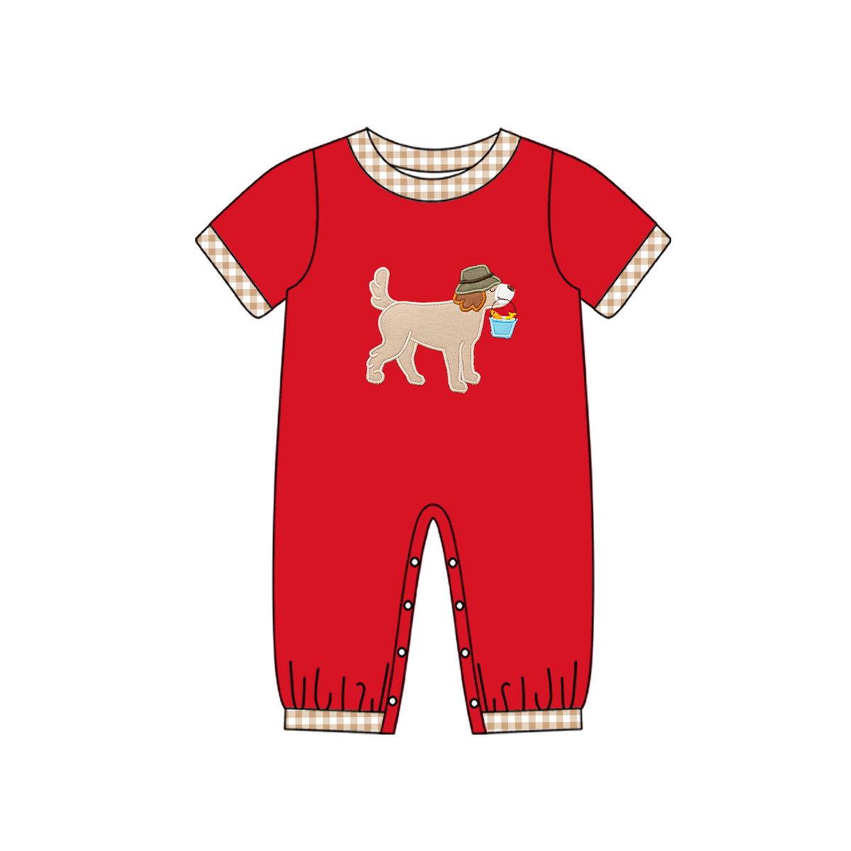 preorder SR2062 Hunting season dog fish red short sleeve boys romper