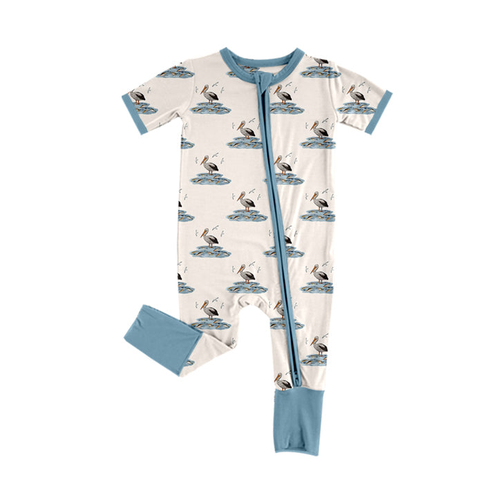 preorder SR2063 cute mallard duck blue short sleeve zipper boys romper