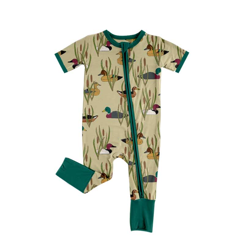preorder SR2083 hunting season mallard duck green short sleeve zipper boys romper