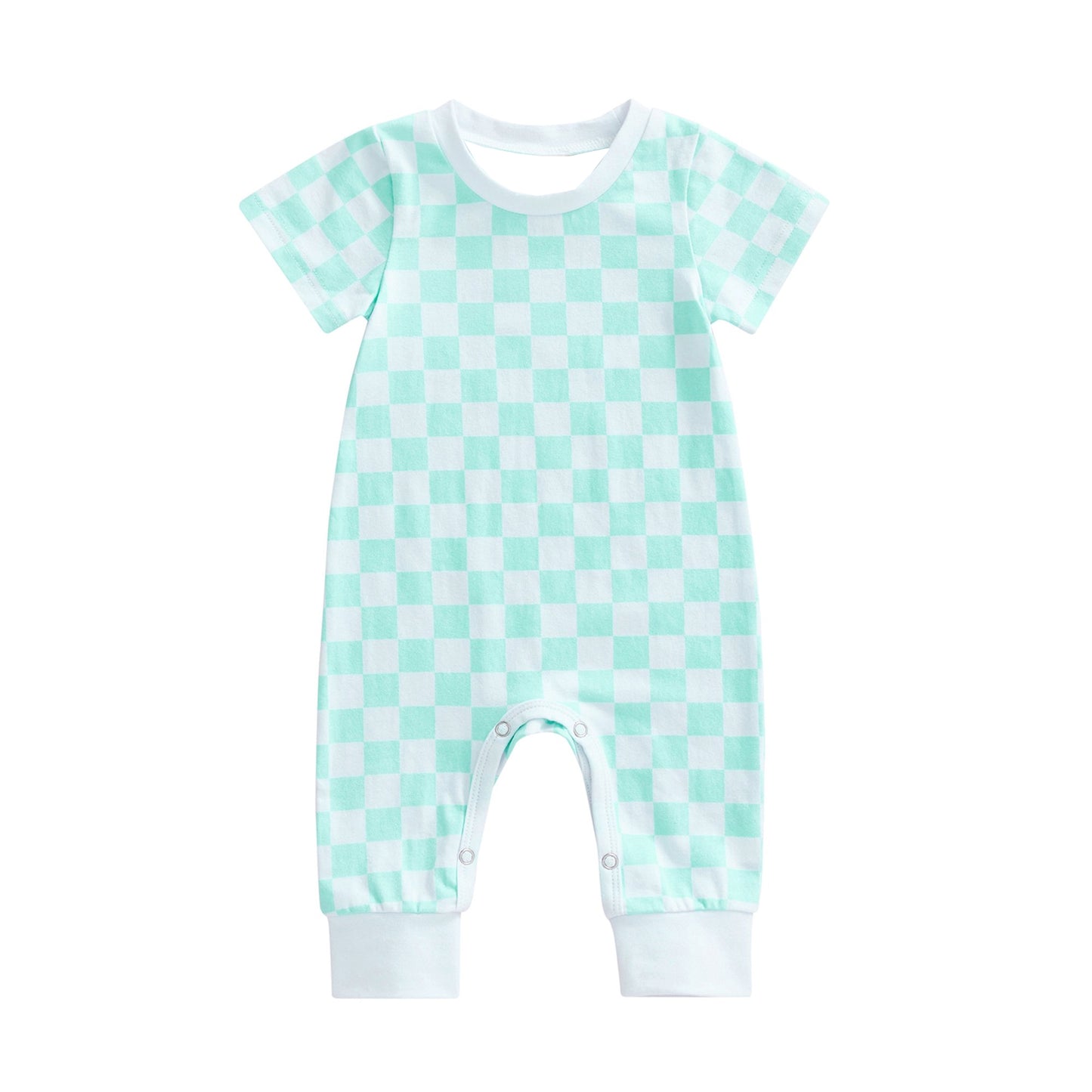 preorder SR2099 aqua checkered short sleeve boys romper
