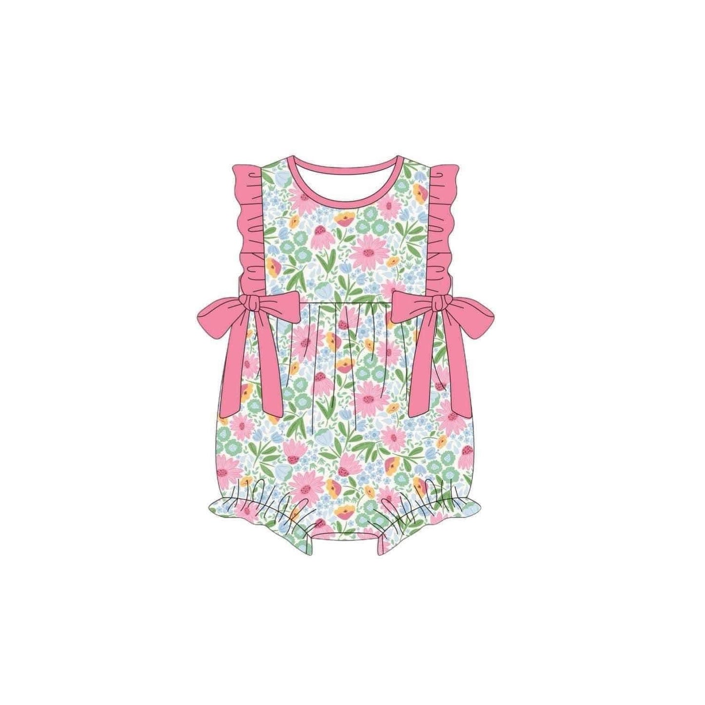 preorder SR2102 watercolor flowers bows sleeveless girls romper
