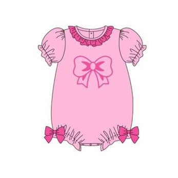 preorder SR2140 cute bow hot pink short sleeve girls romper