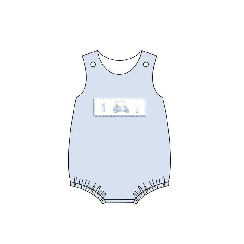 preorder SR2167 cartoon golf car blue sleeveless boys romper