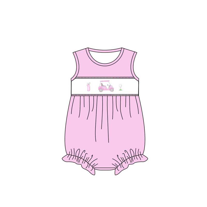 preorder SR2168 cartoon golf car hot pink sleeveless girls romper